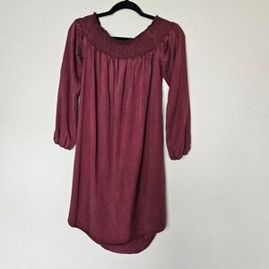 Isabel Maternity Burgundy Red‎ Wine Midi Lyocell Flowy Dress Peplum Neckline XS